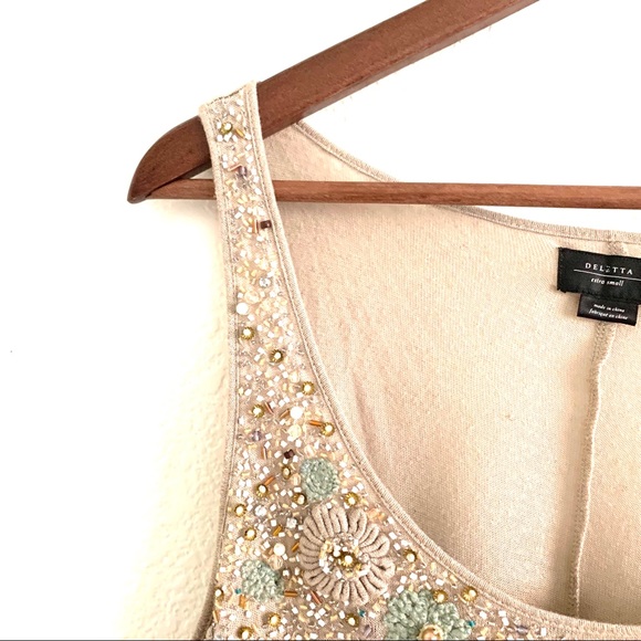 Anthropologie Delete Golden Beaded Asymmetric Top - Picture 2 of 8